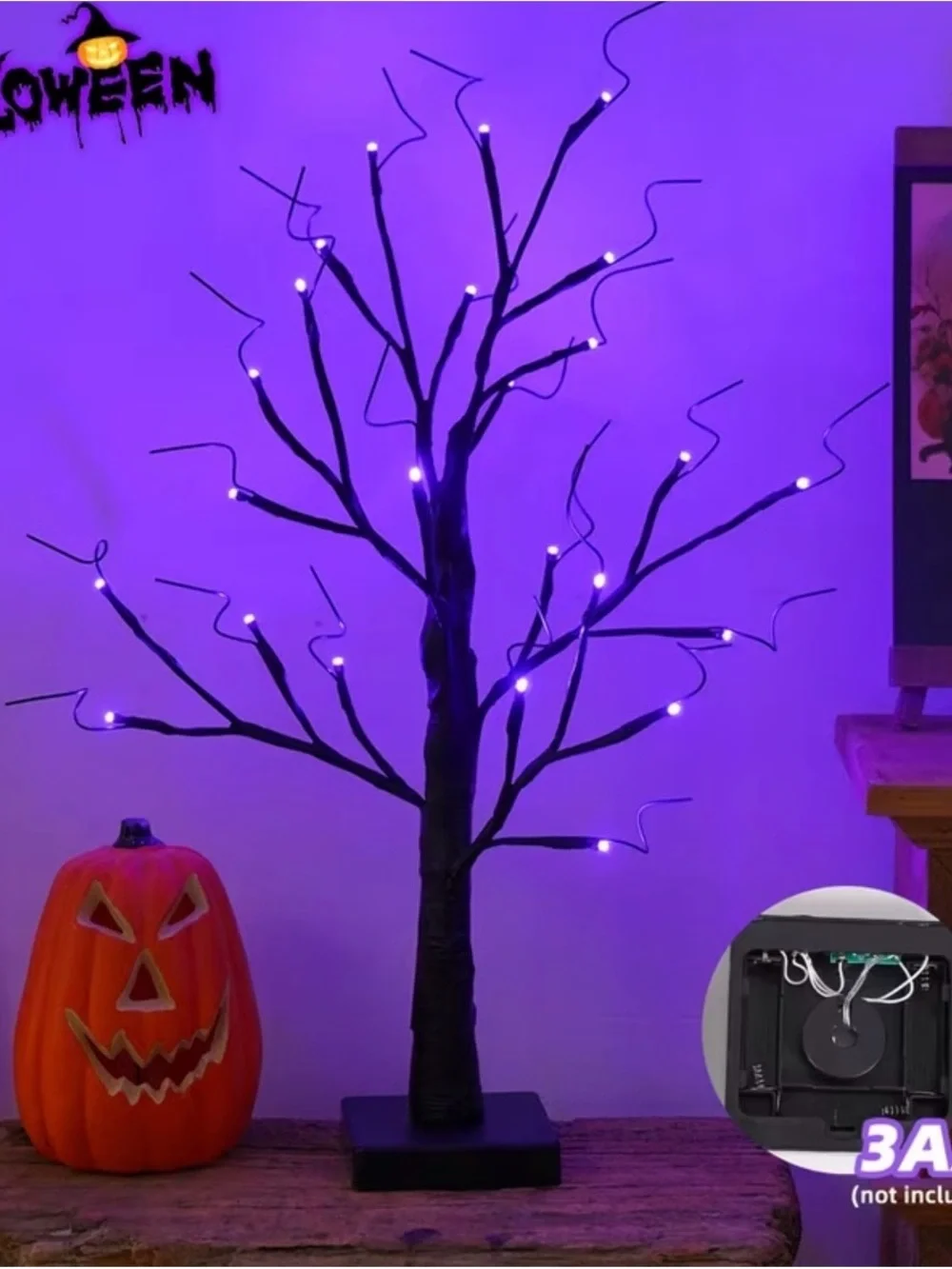 2-Pack LEDoor Halloween Black Spooky Trees with purple lights